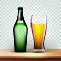 Realistic Bottle And Goblet With Foamy Beer Vector Royalty Free Stock Photo