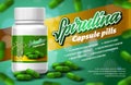 Realistic Bottle Superfood Spirulina Capsule Pills