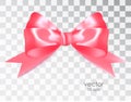 Realistic bow of ribbon isolated on a transparent background. Realistic 3D vector bow. Pink bow on a transparent