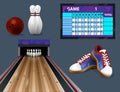 Realistic Bowling Essentials Composition