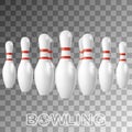 Realistic bowling white pins isolated on transparent
