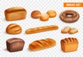 Realistic Bread Transparent Icon Set