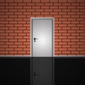 Realistic brick wall and closed white door interior