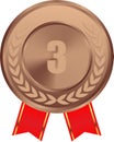 Realistic Bronze Medal Vector with red ribbon, 3rd Bronze Award, 3rd Prize, Bronze Challenge Award red ribbon, Medal Award winner