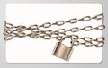 The realistic brown metal chain and padlock, handcuffed card