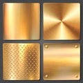 Realistic brushed metal textures set. Polished stainless steel background. Vector illustration. Royalty Free Stock Photo