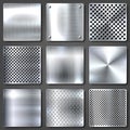 Realistic brushed metal textures set. Polished stainless steel background. Vector illustration. Royalty Free Stock Photo