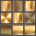 Realistic brushed metal textures set. Polished stainless steel background. Vector illustration. Royalty Free Stock Photo