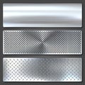 Realistic brushed metal textures set. Polished stainless steel background. Vector illustration. Royalty Free Stock Photo