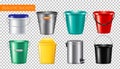 Realistic Buckets Transparent Icon Set