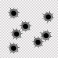 Realistic bullet holes from firearm in metal plate. Royalty Free Stock Photo