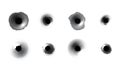 Realistic bullet holes set vector illustration. Collection of damaged element from shooting weapon Royalty Free Stock Photo