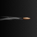 Realistic bullet in motion with smoke effect. Vector illustration isolated on transparent background