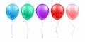 Realistic bunch of glossy flying helium balloons. Birthday party balloon composition isolated on transparent background. Premium q Royalty Free Stock Photo