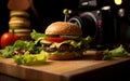 Realistic Burger Vegetarian Photoshoot. Generative AI