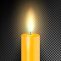 Realistic Burning Dinner Candle. Transparency Grid. Special Effect. Vector illustration Royalty Free Stock Photo