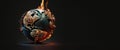 Realistic Burning Fragmented World background with Copy space, Global catastrophe and Earth destroyed concept. Generative Ai Royalty Free Stock Photo