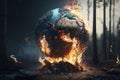 Realistic Burning Fragmented world, Global catastrophe and Earth destroyed concept. Generative Ai Royalty Free Stock Photo