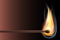 Realistic burning match on gradient background. Open flame. Light in the darkness. Vector Illustration, EPS10 Royalty Free Stock Photo