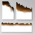 Realistic burnt paper set on the transparent background Vector