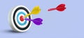 Realistic business banner with 3d target and arrows hitting the target and flying to the target. Vector illustration