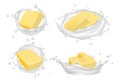 Realistic butter and milk splashes. Vector creamy butter isolated on white background