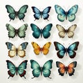 Realistic Butterfly Set: Diverse Colors And Symmetrical Arrangement Royalty Free Stock Photo