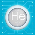 Realistic button with helium symbol. Chemical element is hydrogen. Vector isolated on white background