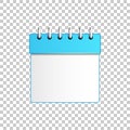 Realistic Calendar blue isolated object on transparent background. Vector Royalty Free Stock Photo