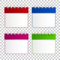 Realistic Calendar blue, red, green and pink colors isolated object on transparent background