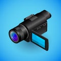 Realistic camera-recorder in isometry. Vector isometric illustration of electronic device, video camera 3d icon Royalty Free Stock Photo