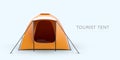 Realistic camping tent with open entrance. Travel portable shelter for outdoor activities