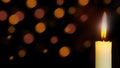 realistic candle with fire.dark background with sprinkles of bokeh light.romantic night.