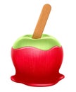 Realistic candy apple with wooden stick.