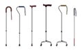 Realistic canes. 3d walking sticks and crutches. Medical supplies for old injured disabled patient