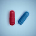Realistic capsule and a pill on a white background, medicine, red capsule and white tablet, vector illustration Royalty Free Stock Photo