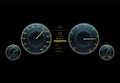 Realistic car dashboard speedometer and tachometer. Speed measure gauge. Motorbike or motorcycle speed indicator