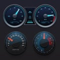 Realistic car dashboard speedometers with dial meter. Rapid symbols vector set Royalty Free Stock Photo