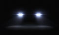 Realistic car headlights. Train front light beams, transparent bright glowing light rays, night road light effects