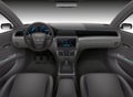 Realistic car interior with rudder, dashboard front panel and auto windshield vector illustration