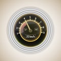 Realistic car speedometer interface with a transmission steps on gray gradient fond vector illustration