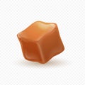 Realistic caramel. 3D milk toffee cube. Isolated confectionery or topping, sweet ingredient. Square candy on transparent