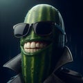 A realistic caricature of cool cucumber , with a big smile.