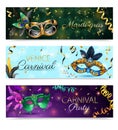 Realistic Carnival Mask Horizontal Banner Set