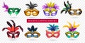 Realistic Carnival Mask Transparent Icon Set Royalty Free Stock Photo