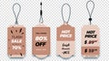Realistic Carton Hanging Sale Tags. Set Of Isolated Vector Paper Sale Labels. Christmas Sale Tags. Vector Design