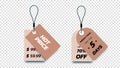 Realistic Carton Hanging Sale Tags. Set Of Isolated Vector Paper Sale Labels. Christmas Sale Tags. Vector Design