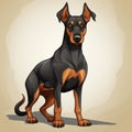 Realistic Cartoon Doberman Pinscher With Bold Coloration