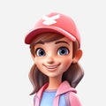 Realistic Cartoon Girl With Pink Hat - Detailed 3d Rendering