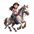 Realistic Cartoon Horse Riding Girl: Vibrant 3d Render Of Emily On Horseback Royalty Free Stock Photo